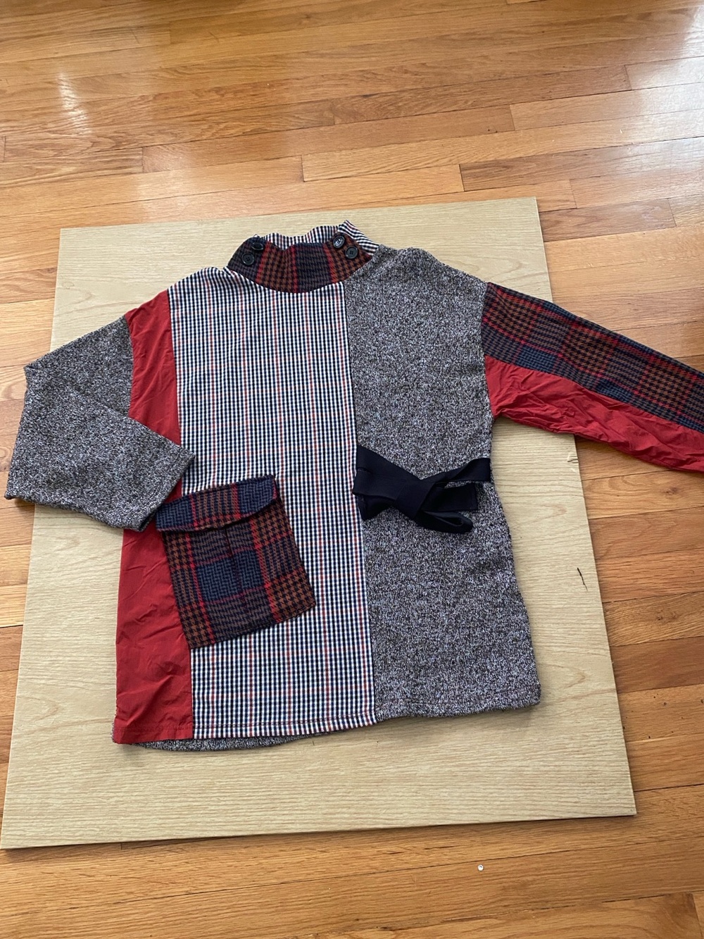 Zara Plaid Asymmetrical Tunic Sweater in Black , Brick Red and Grey